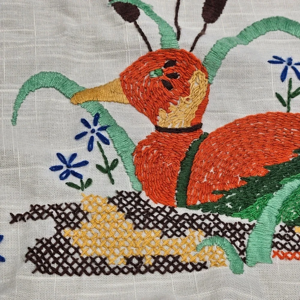 Vintage 80s Duck Embroidered Half Apron‎ Cottagecore Floral Kitchen Tie  Cabin